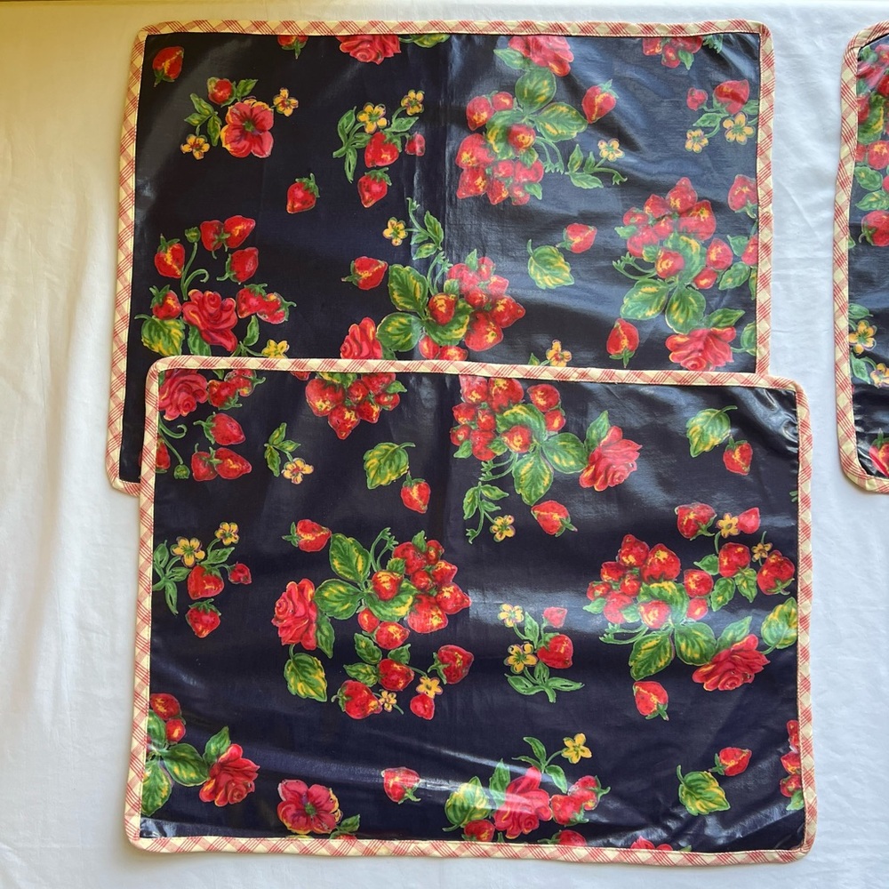 4PC April Cornell Home Collection Strawberry Oil PM Rose Floral Placemat SET - Picture 7 of 16